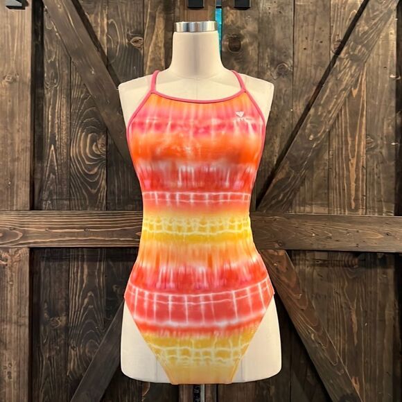 Tyr Swimsuit Cutoutfit Tye Die pink yellow swimsuit Sz-32 - Picture 1 of 12